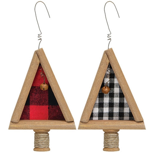 Cwi Gifts G36675 Wood Plaid Felt Christmas Tree Ornament 2 Assorted Pack Of 2
