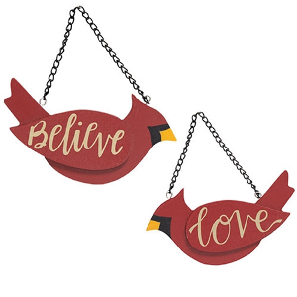 Cwi Gifts G36690 Set Of 2 Believe Love Wooden Cardinal Ornaments
