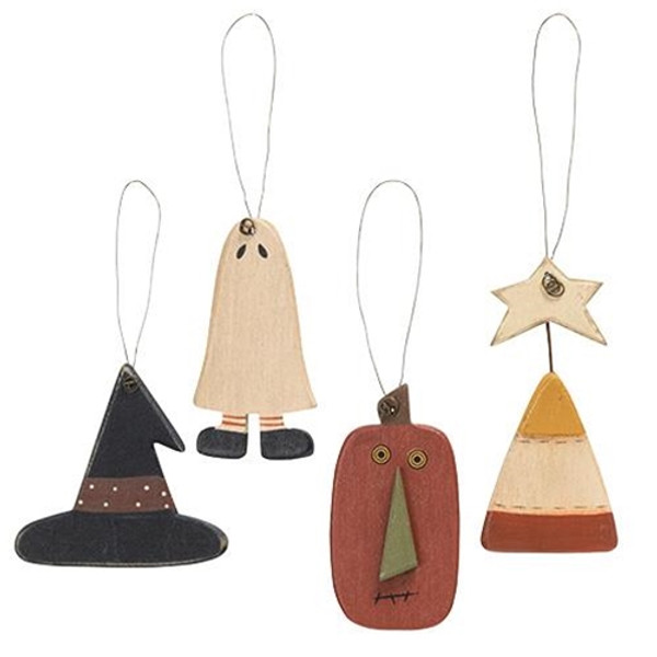 Cwi Gifts G36754 Set Of 4 Primitive Wooden Halloween Ornaments