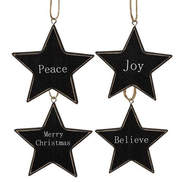 Cwi Gifts G36776 Black Star Christmas Words Ornament 4 Assorted Pack Of 4