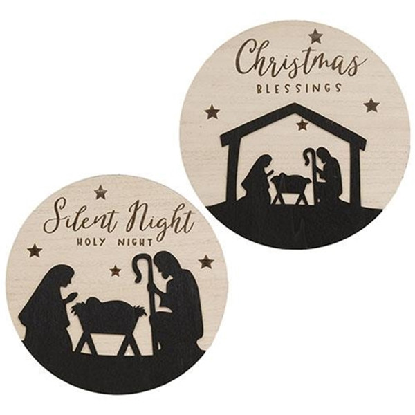 Cwi Gifts G36793 Christmas Blessing Silhouette Round Sign 2 Assorted Pack Of 2