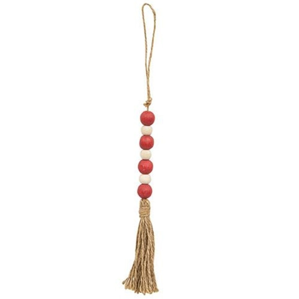 Cwi Gifts G36809 Red White Jute Tasseled Bead Ornament