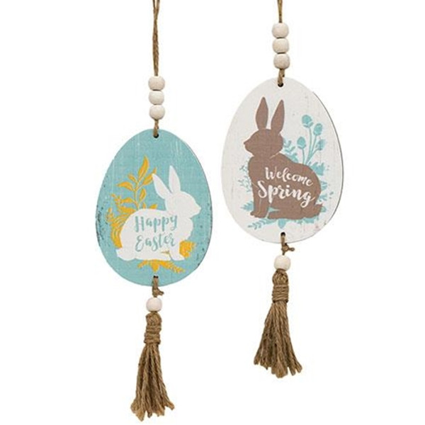 Cwi Gifts G36829 Beaded Bunny Silhouette Egg Ornament 2 Assorted Pack Of 2