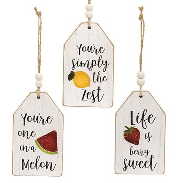 Cwi Gifts G36864 Set Of 3 Summer Fruit Distressed Wooden Tag Ornaments