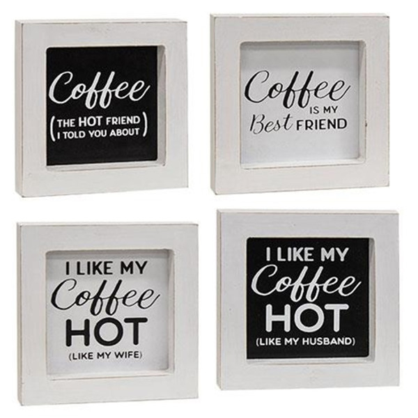 Cwi Gifts G37102 I Like My Coffee Hot Mini Framed Sign 4 Assorted Pack Of 4