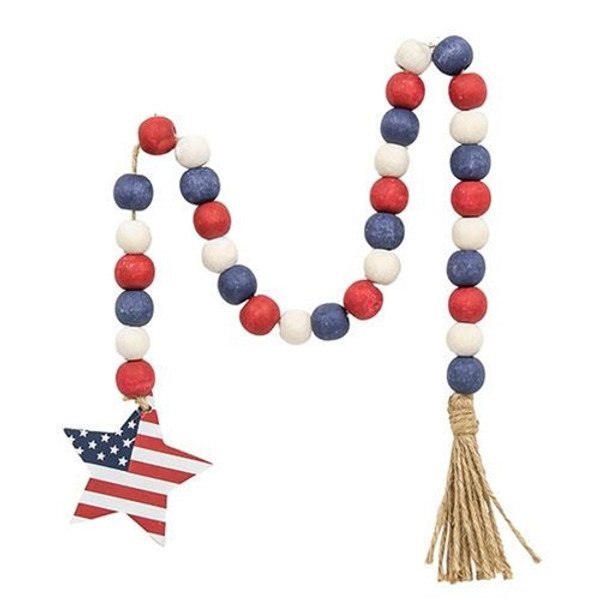 Cwi Gifts G37111 Red White Blue Flag Star Beaded Garland