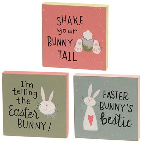 Cwi Gifts G37150 Shake Your Bunny Tail Square Block 3 Assorted Pack Of 3