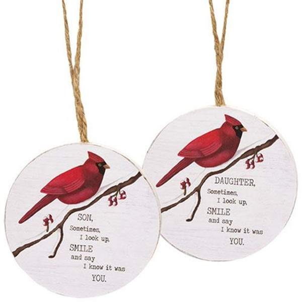 Cwi Gifts G37428 Daughter Son Round Cardinal Ornament 2 Assorted Pack Of 2