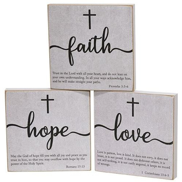 Cwi Gifts G37440 Faith Hope Love Bible Verse Block Sign 3 Assorted Pack Of 3