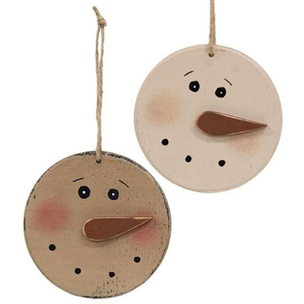 Cwi Gifts G37524 Distressed Wooden Blushing Snowman Ornament 2 Assorted Pack Of 2