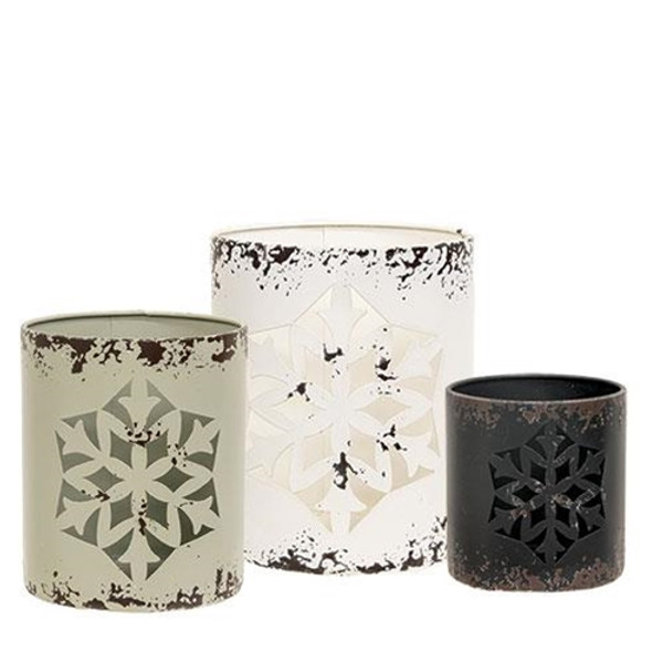 Cwi Gifts G70140 Set Of 3 Distressed Metal Snowflake Buckets