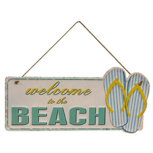 Cwi Gifts G75039 Welcome To The Beach Flipflops Hanging Metal Sign