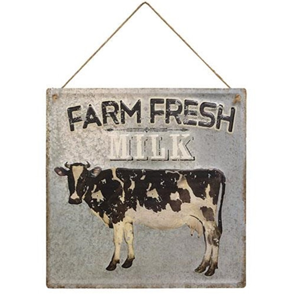 Cwi Gifts G75045 Farm Fresh Milk Gray Hanging Metal Sign