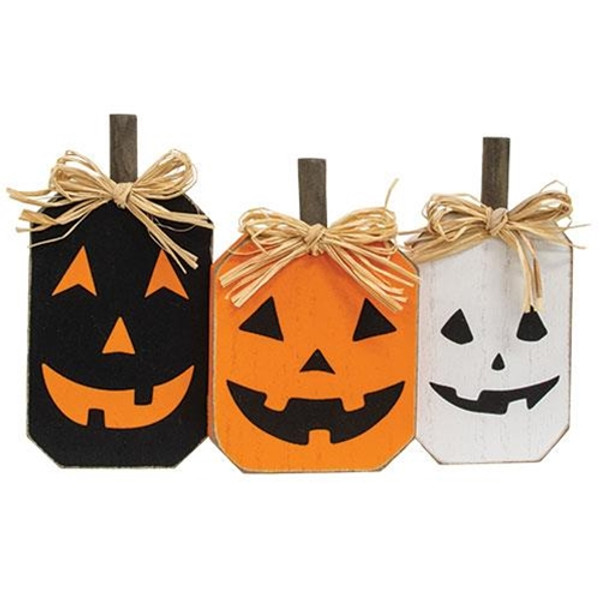 Cwi Gifts G91136 Jack O Lantern Triple Pumpkin Wood Sitter