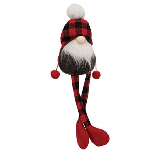 Cwi Gifts Gadc4298 Red Black Buffalo Check Beanie Dangle Leg Gnome
