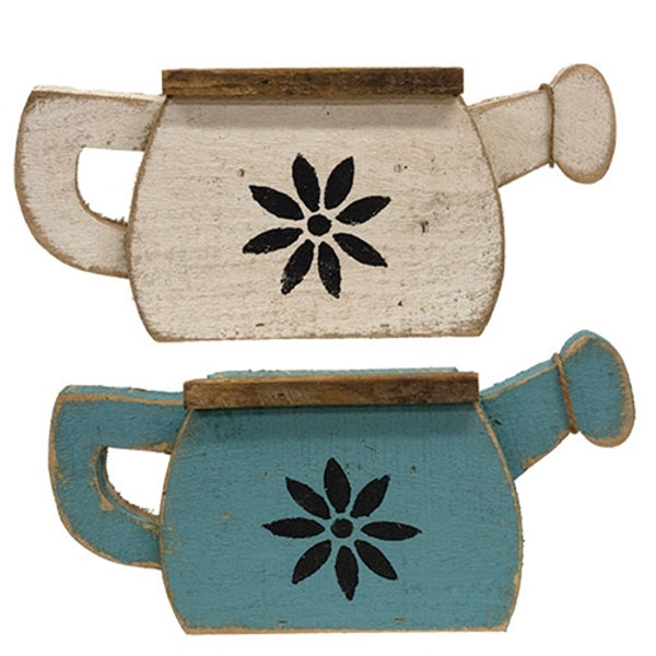 Cwi Gifts Rustic Wood Watering Can Planter 2 Assorted Pack Of 2 G24102