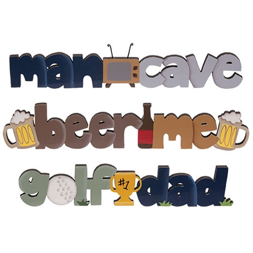 Cwi Gifts Man Cave Wooden Word Sitter 3 Assorted Pack Of 3 G37760