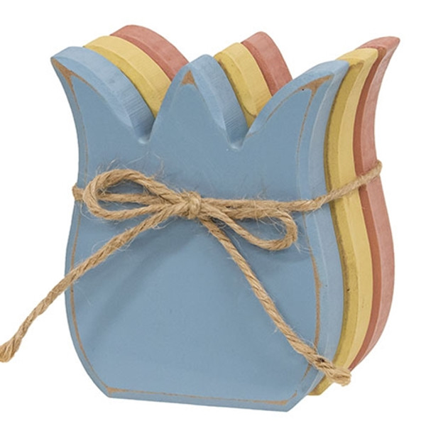 Cwi Gifts Set Of 3 Distressed Wooden Tulip Head Bundle G37793