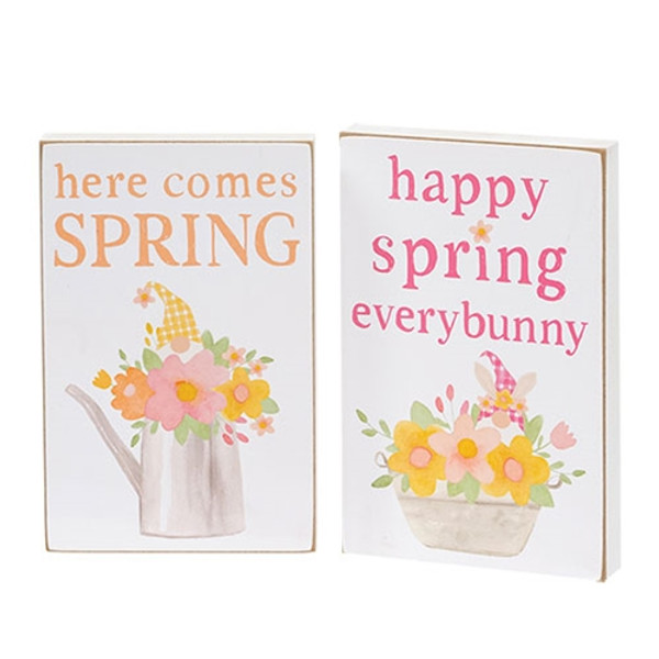 Cwi Gifts Happy Spring Floral Gnome Block 2 Assorted Pack Of 2 G37807