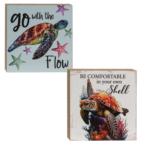 Cwi Gifts Chill Turtle Sayings Square Block 2 Assorted Pack Of 2 G45402