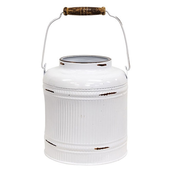 Cwi Gifts Distressed White Metal Ribbed Flower Garden Bucket With Handle Ghac2400