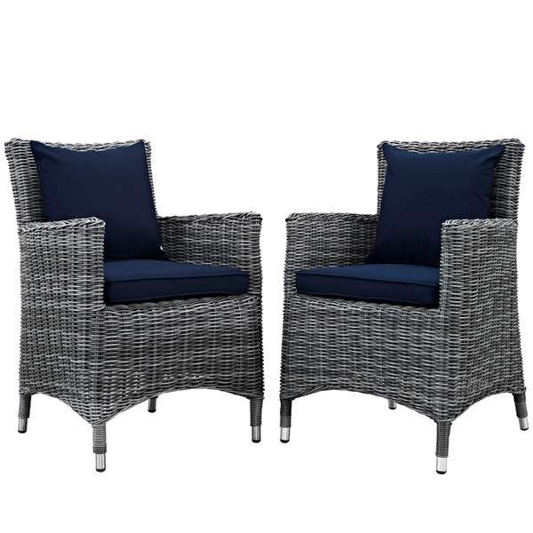 Summon 2 Piece Outdoor Patio Sunbrella Dining Chairs Gray Navy Eei 2313 Gry Nav Set