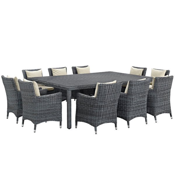 Summon 11 Piece Outdoor Patio Sunbrella Dining Set Gray Beige Eei 2333 Gry Bei Set
