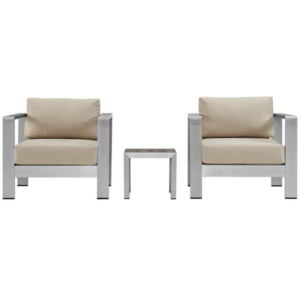 Shore 3 Piece Outdoor Patio Aluminum Sectional Sofa Set Silver Beige Eei 2599 Slv Bei By Modway Furniture
