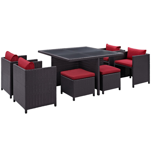 Inverse 9 Piece Outdoor Patio Dining Set Espresso Red Eei 726 Exp Red By Modway Furniture