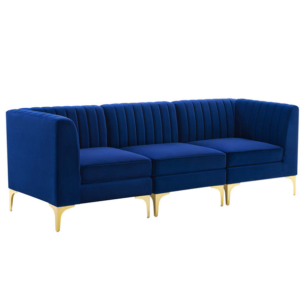 Triumph Channel Tufted Performance Velvet Three Seater Sofa Eei 4347 Nav By Modway