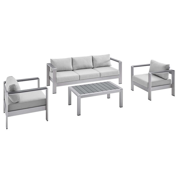 Modway Shore Sunbrella Fabric Outdoor Patio Aluminum 4 Piece Set Eei 4316 Slv Gry Set