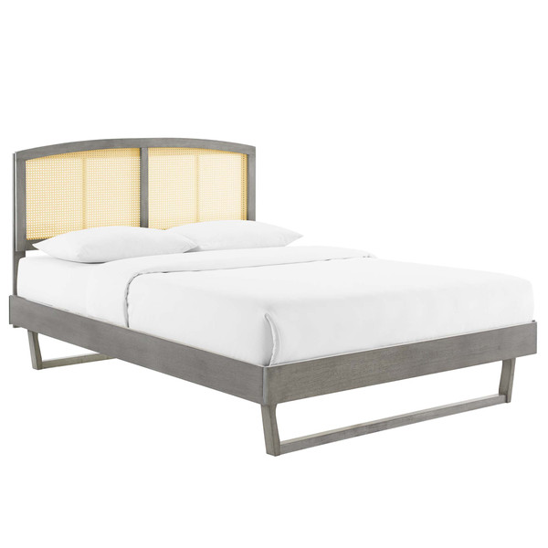 Modway Sierra Cane And Wood Queen Platform Bed With Angular Legs Mod 6375 Gry