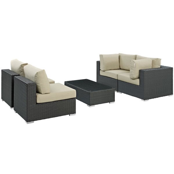Modway Sojourn 5 Piece Patio Sunbrella Sectional Set Eei 1882 Chc Bei Set