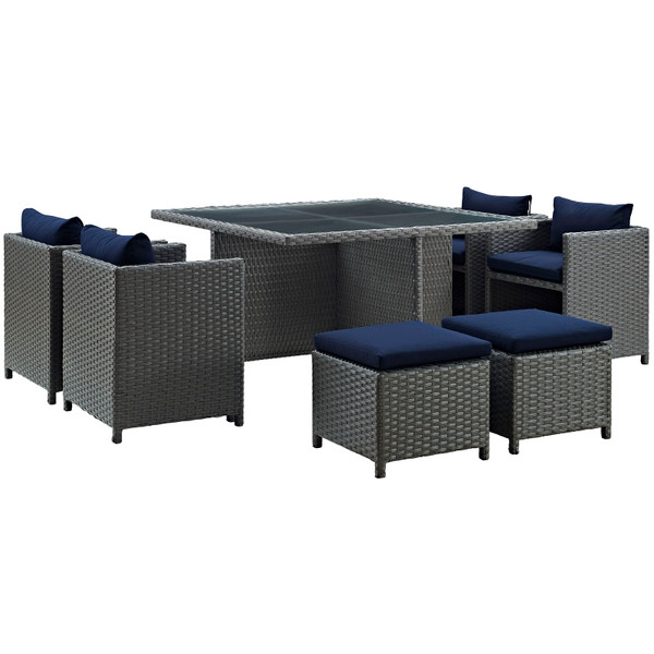 Modway Sojourn 9 Piece Patio Sunbrella Dining Set Eei 1946 Chc Nav Set