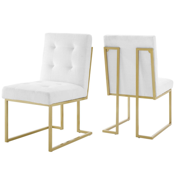Modway Privy Gold Stainless Steel Upholstered Fabric Dining Accent Chair Set Of 2 Eei 4151 Gld Whi