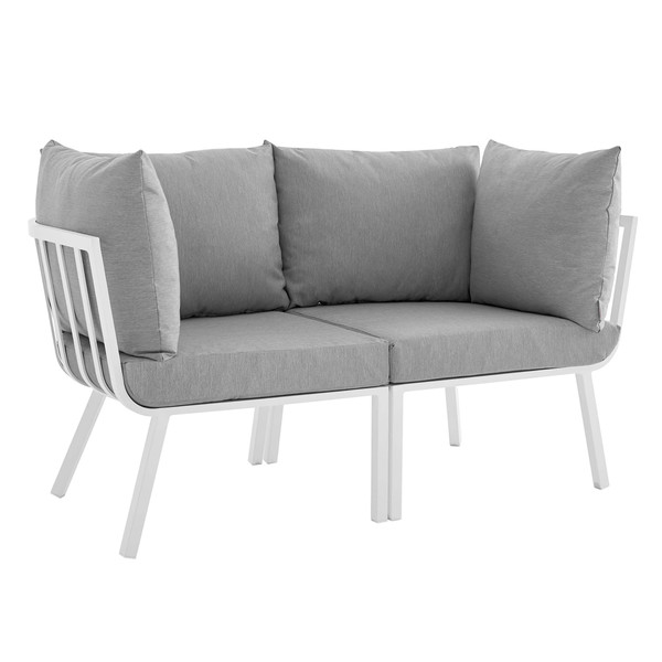 Modway Riverside 2 Piece Outdoor Patio Aluminum Sectional Sofa Set Eei 3781 Whi Gry