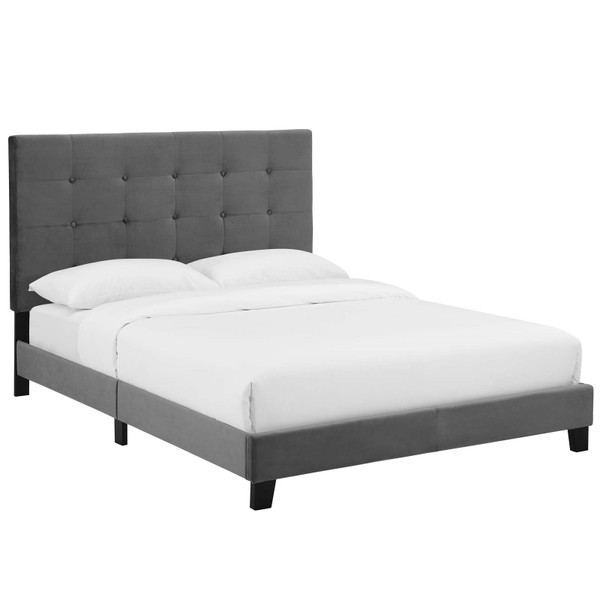 Modway Melanie Queen Tufted Button Upholstered Performance Velvet Platform Bed Mod 5822 Gry
