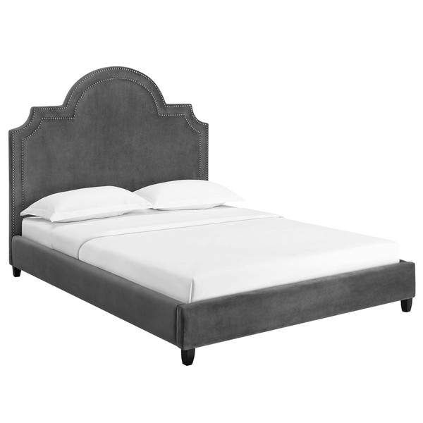Modway Primrose Queen Performance Velvet Platform Bed Mod 5812 Gry