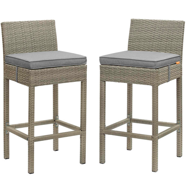 Modway Conduit Bar Stool Outdoor Patio Wicker Rattan Set Of 2 Eei 3604 Lgr Gry