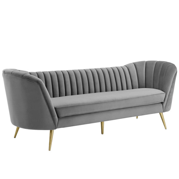 Modway Opportunity Vertical Channel Tufted Curved Performance Velvet Sofa Eei 3453 Gry