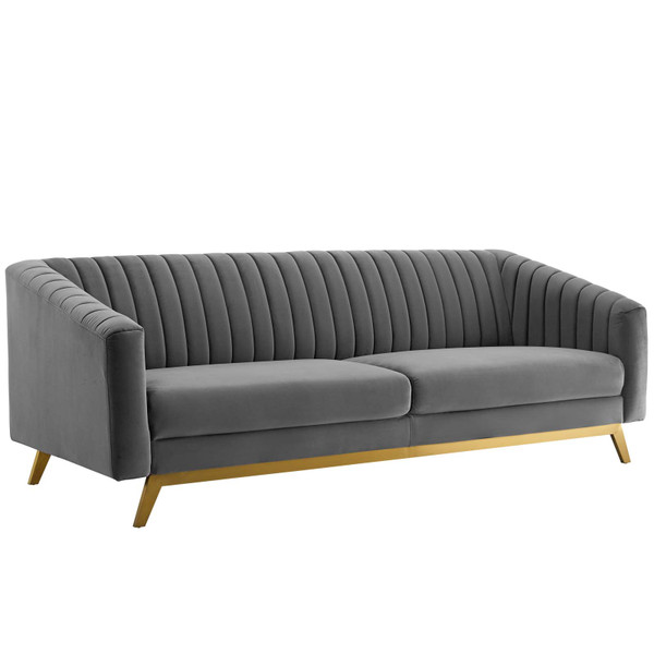 Modway Valiant Vertical Channel Tufted Performance Velvet Sofa Eei 3403 Gry