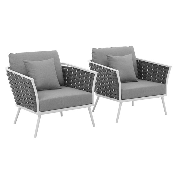 Modway Stance Armchair Outdoor Patio Aluminum Set Of 2 Eei 3162 Whi Gry Set