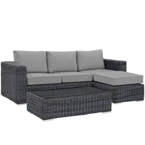 Modway Summon 3 Piece Outdoor Patio Wicker Rattan Sunbrella Sectional Set Eei 1903 Gry Gry Set