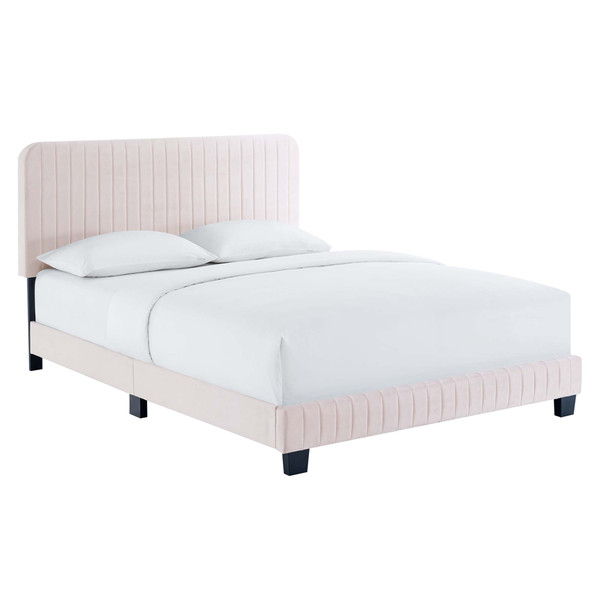 Modway Celine Channel Tufted Performance Velvet Queen Platform Bed Mod 6334 Pnk