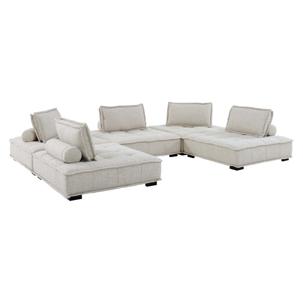 Modway Saunter Tufted Fabric Fabric 5 Piece Sectional Sofa Beige Eei 5210 Bei