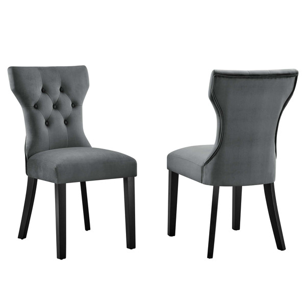 Modway Silhouette Performance Velvet Dining Chairs Set Of 2 Gray Eei 5014 Gry