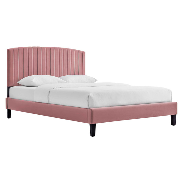 Modway Alessi Performance Velvet Queen Platform Bed Dusty Rose Mod 6283 Dus