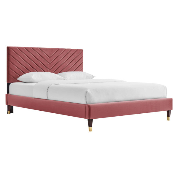 Modway Roxanne Performance Velvet Queen Platform Bed Dusty Rose Mod 6286 Dus