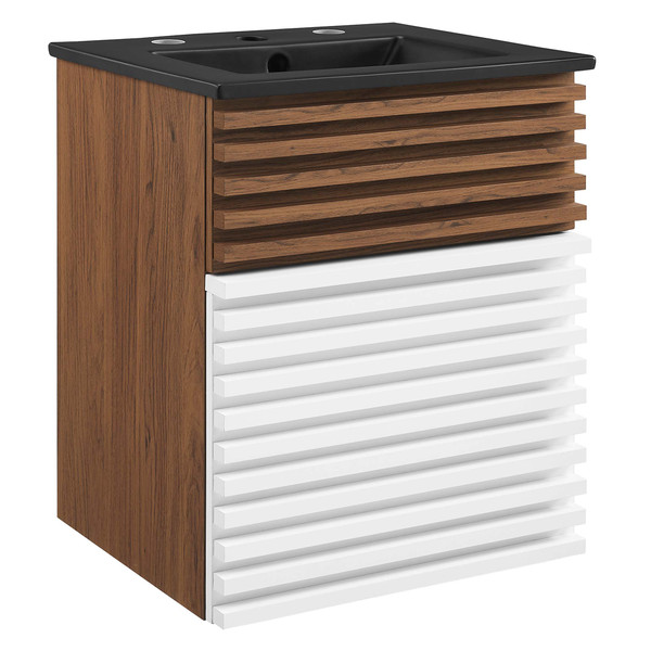 Modway Render 18 Wall Mount Bathroom Vanity White Walnut Black Eei 5390 Whi Wal Blk