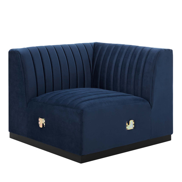 Modway Conjure Channel Tufted Performance Velvet Left Corner Chair Black Midnight Blue Eei 5496 Blk Mid